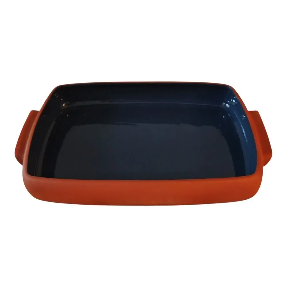 Bortner & Bortner Terra Cotta Enchilada Pan Dish Blue Glaze 12